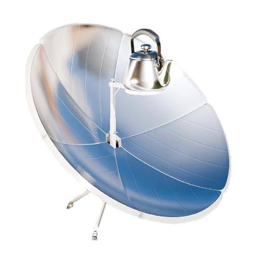 Gagalayong Outdoor Solar Oven, 1500W 10.23 inch Diameter Parabolic Camping Outdoor Solar Cooker, 1472-1832 °F Solar Cooker Portable Stove for Camping, Picnics, and Emergency Use, Grey, Silver