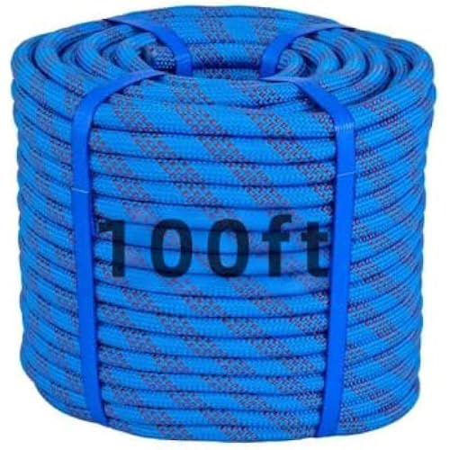 100Ft 1/2 Inch Heavy Duty Climbing Rope - for Tree Swing, Pulling, Outdoor & Gym Use (Blue)