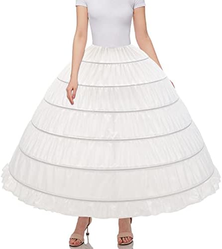 Aprildress Women 6 Hoop Crinoline Petticoat Underskirt for Quinceanera Dress Wedding Gown PPT360 White