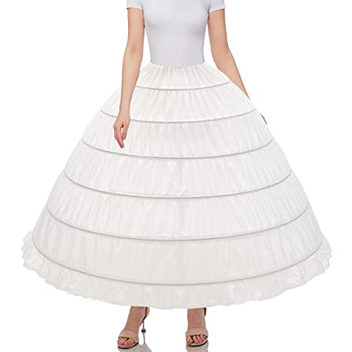 Women 6 Hoop Crinoline Petticoat Underskirt for Quinceanera Dress Wedding Gown PPT360 White
