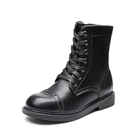 DREAM PAIRS Girls Boys Combat Ankle Boots Side Zipper Shoes with Lace Up for Toddler/Little Kid/Big Kid,Size 10 Toddler,Black,KKUMAB2503