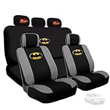 Deluxe BDK Batman Car Seat Covers with 2 Classic POW! Logo Headrest Covers Bundled Gift Set