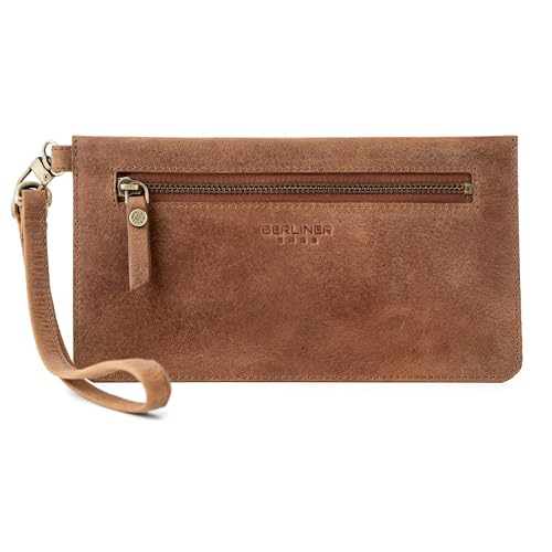 Berliner Bags Pochette Pelle Lou, Astuccio Piatto Compatto da Viaggio, Porta Trucchi e Accessori, Elegante Donna – Marrone