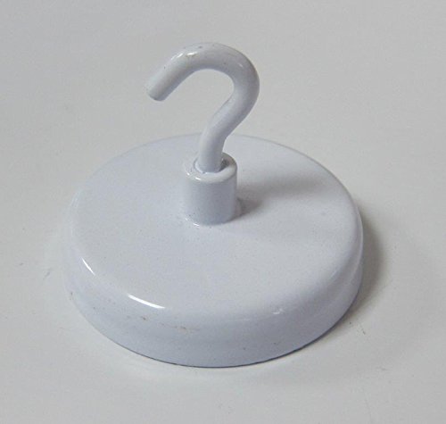 Supa-MagFerrite Pot Magnet 47mm Dia with Hook, 18kg Max. Pull Strength. Finished in white.