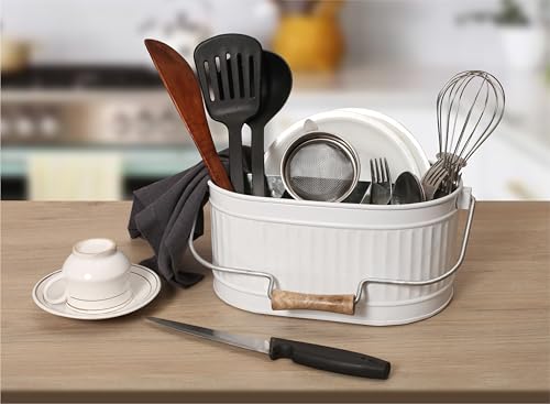 Alpha-Living-Home-Utensil-Caddy-Silverware-Caddy-Party-Silverware-Caddy-Picnic-Caddy-Flatware-Caddy-Paper-Plate-Caddy-Galvanized-Utensil-Caddy-Outdoor-Utensil-Caddy-Grey-White Alpha Living Home Utensil Caddy Silverware Caddy Party Silverware Caddy Picnic Caddy Flatware Caddy Paper Plate Caddy Galvanized Utensil Caddy Outdoor Utensil Caddy Grey White