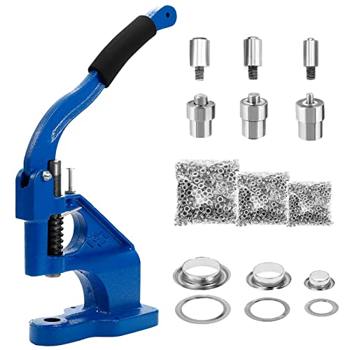 Dyna-Living Hand Press Grommet Machine Kit Eyelet Punch Kit Hole Punch Tool Grommet Tool Kit with 3 Dies and 1500 Pcs Silver Grommets 6/10/12mm