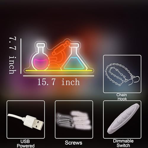 Image of Science Laboratory Neon Sign,Beaker Neon Lights for Chemistry Lab Decor,USB Powered LED Flask Light Up Signs for Classroom,Medical Lab,Party Decorations,Gift for Chemist