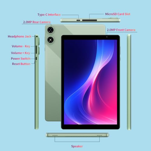 Image of Tablet 10 inch Android 16, 32GB+1TB Storage, 1280x800 IPS Green