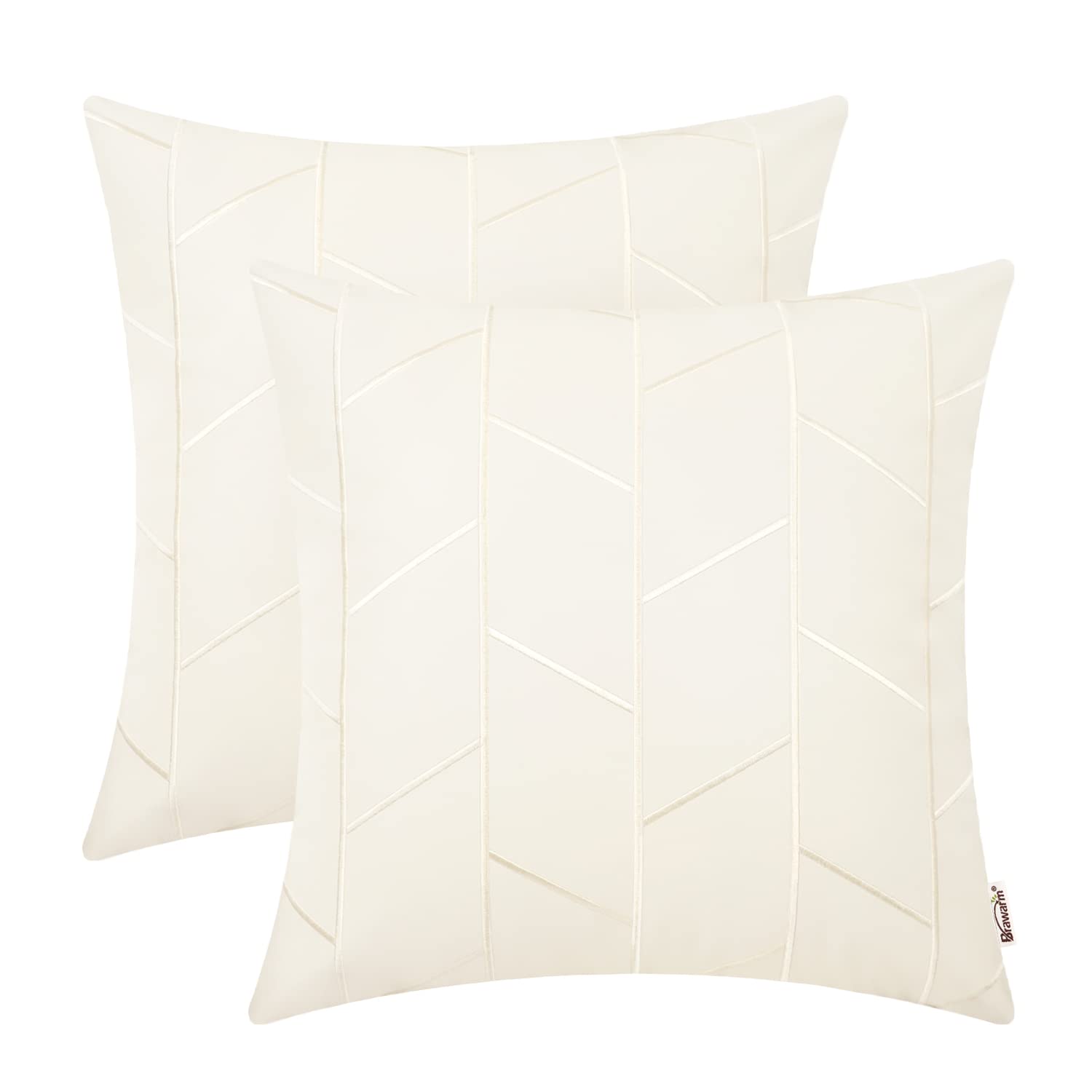BRAWARM Faux Leather Pillow Covers 22 X 22 Inches Cream Leather Pillow Covers Pack of 2 Geometric Embroidery