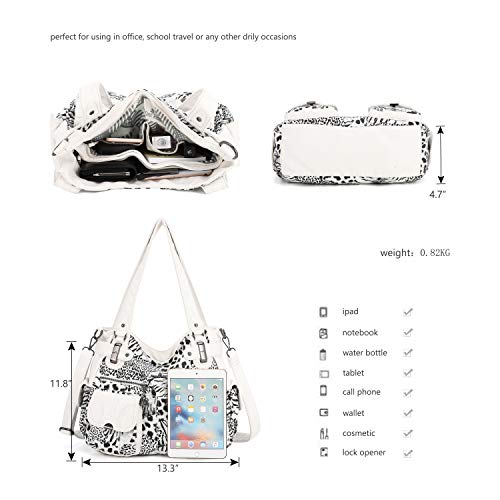 Image of Angel Kiss Women's Designer Handbag Large Double Zipper Multi Pocket Washed Leather Purse