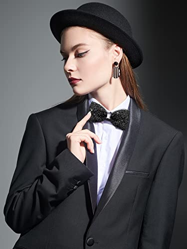 Jiuguva 2 Pcs Rhinestone Velvet Bow Tie Pretied Bow Tie Adjustable Rhinestone Bow Tie For Men Women Banquet Wedding Party (Black, Rhinestone Polyester) #TOP3
