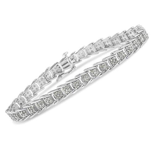 Original Classics .925 Sterling Silver 2.0 Cttw Diamond Fan-Shaped Fancy Chevron Link Tennis Bracelet (I-J Color, I3 Clarity) - 7" #TOP4