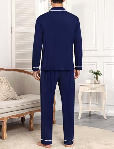 SWOMOG Men Pajamas Sets Long Sleeve Modal Sleepwear Two-Piece Soft PJs Sets Loungewear with Long Pants4
