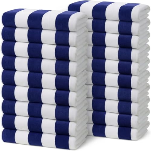 Ben Kaufman Joey Velour Striped Towel - Oversized & Absorbent Striped Beach Towels - Colorful Yarn Dye Stripe Cotton Towel for Swimming & More - Lightweight & Soft Swim Towels (Blue, 24 Pack)