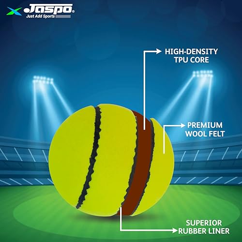 Image of jaspo Rubber,Wool Felt Activo Super Cricket Tennis Ball Light Weight 80 To 85 Grams,High Bounce,Durable,Developed With Innovative Technique,Unique Design,Match Quality,66 Mm Diameter(Pack Of 3,Green)