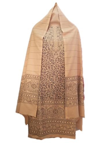 Image of Womens designer woolen suit for women with salwar and kashmiri shawl winter wear kani unstitched fabric set, stylish kurta pant set woollen dress material for women by pure pashmina wooltex