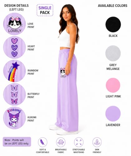 Image of Girls Wide Leg Casual Pant with Graphic Print Pack of 1
