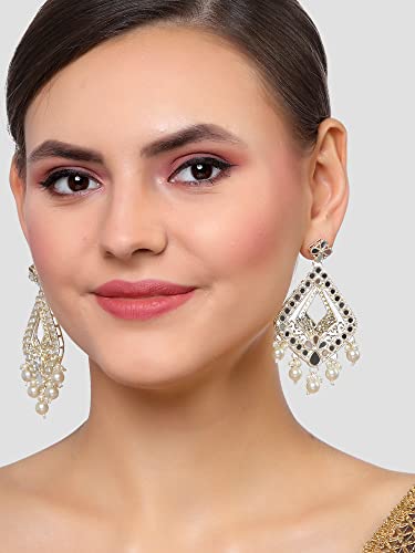 Image of Karatcart Red Stone Studded Gold Plated Drop Earrings for Women