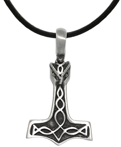 Jewelry Trends Pewter Thors Hammer Celtic Norse God Rune Pendant on Leather Necklace Cord