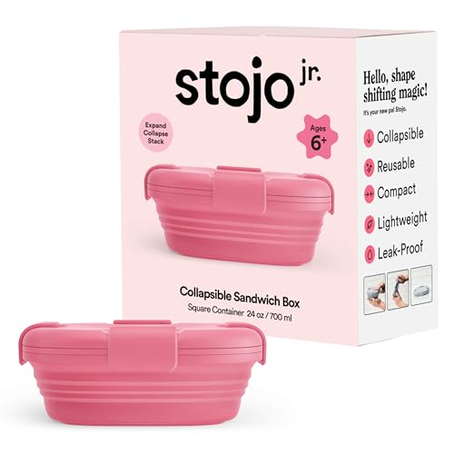 STOJO Collapsible Sandwich Box – 24oz, Reusable Food Storage Container, Silicone Bowl for Hot/Cold Food – Meal Prep, Lunch, Camping, Hiking – Dishwasher Safe (Set of 1, Peony)
