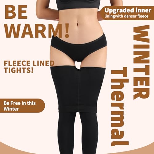 Image of DancMolly Opaque Fleece Lined Tights for Women, High Waist Warm Winter Thermal Control Top Pantyhose