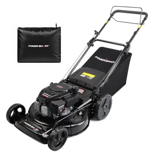 Image of PowerSmart 22-Inch 170cc 3-in-1 Self Propelled Gas Lawn Mower with Cover, Black
