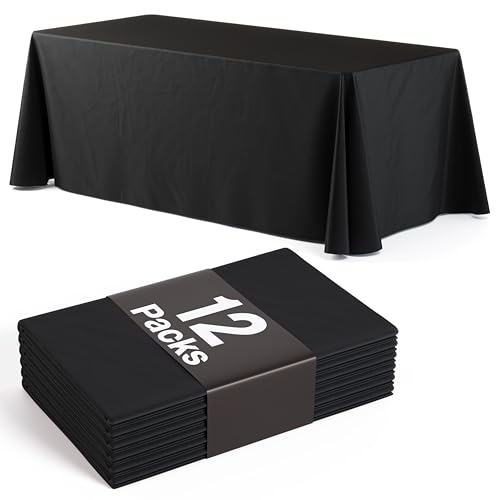 12 Pack Black Plastic Table Cloth - 70 x 120 Inch Rectangle Disposable Tablecloth for Parties - Rectangle Tablecloth - Disposable Table Cloths for Parties - Great for Picnics And Formal Events
