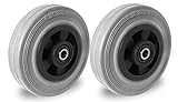 Raddurchmesser 125 mm 2er Set Rad 125 mm Gummi grau-spurlos Rollenlager mit Achszubehör M10