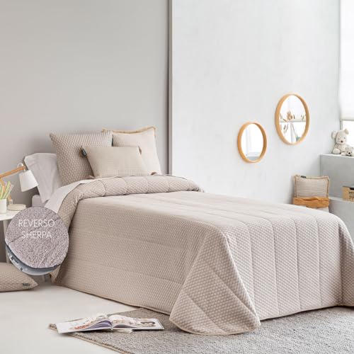 Couette BURBUJA Beige, envers SHERPA pour lit de jeunesse et d'enfants avec rembourrage de 100 g et le sherpa est idéal pour les temps froids. Lit 90. Tissu piqué 40 % polyester/60 % coton