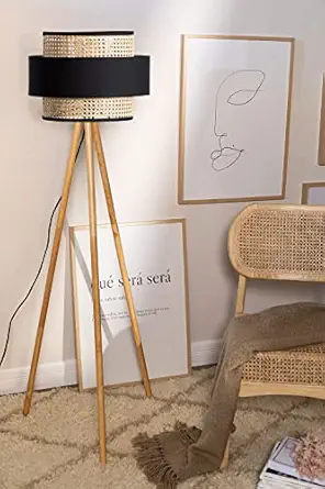 AKWAY Rattan Cane Webbing Floor Lamp Bamboo Floor Lamp Cane Floor Lamp Standing Lamp Wooden Standing lamp for Living Room Bedroom (14