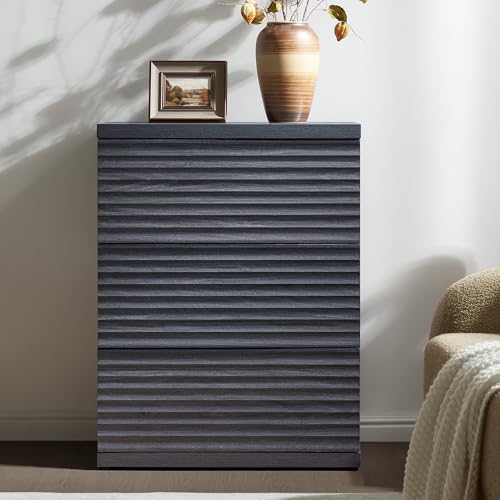 Image of SICOTAS Fluted Buffet Cabinet with Storage, 3-Drawer Sideboard Cabinet, Modern Mid-Century Coffee Bar Cabinet for Living Room, Entryway, Kitchen