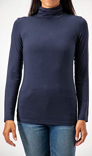 DEVOPS Womens 2-Pack Long Sleeve Mock Turtleneck Stretch Fitted S hirts (Navy/Red, X-Small)