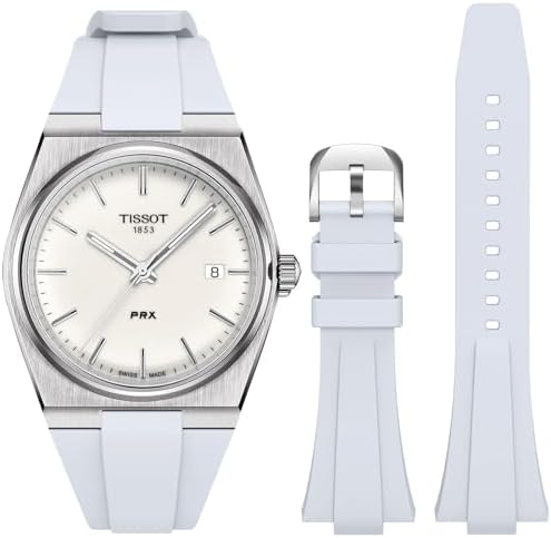 Strap for Tissot PRX Watch Series,Soft Fluororubber Band for Tissot PRX Powermatic 80,12mm Men Women Replacement FKM Bands for Tissot PRX Series Watch 40mm (White)