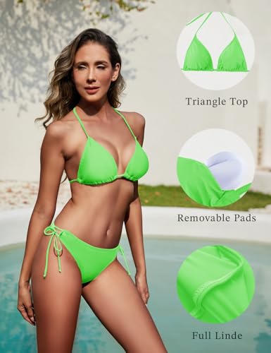Image of Women String Bikini Set Halter Side Tie Two Piece Swimsuit Triangle Bathing Suits
