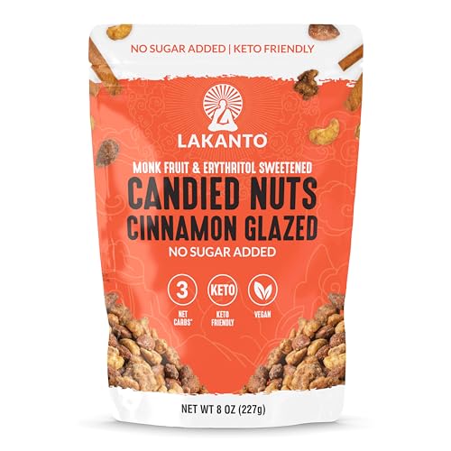 Lakanto Candied Nuts Cinnamon Glazed - No Sugar Added, Sweetened with Monk Fruit, 3 Net Carbs, Keto Diet Friendly, Vegan, On the Go Snack Anytime (Cinnamon Glazed)