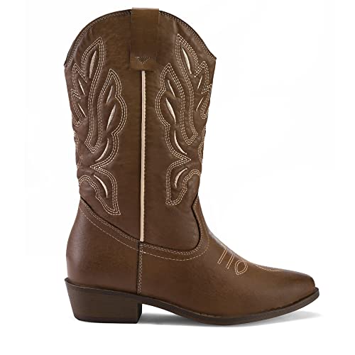 mysoft Women's Western Cowboy Boots Embroidered Mid-Calf Pointed Toe Cowgirl Boot2