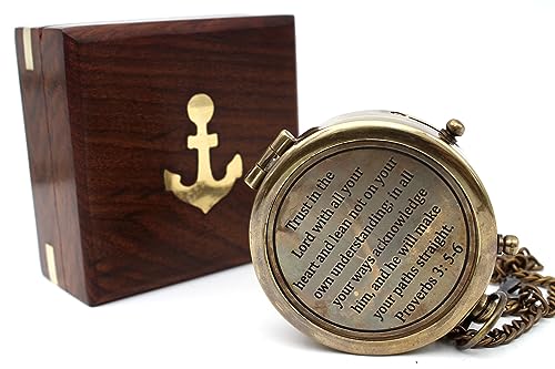 Quote Engraved Compass with Wooden Box, Camping Compass, Gift Compass, Gifts for Men -Graduation Gifts 2025 Compass for Women Mens Boy Girls (Bronze 1)