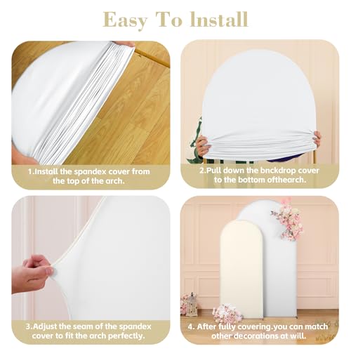 Image of White and Beige Arch Backdrop Cover for Wedding, 7.2FT 6FT Set of 2 Stretchy Spandex Fitted Arch Stand Cover for Baby Shower, Birthday Party Decor, Chiara Backdrop Cover with Double-Sided Design