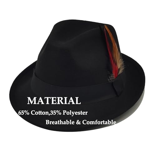 Image of Unisex Trilby Hats Classic Fedora Hats for Women Men Dress Hats Felt Short Brim Fedoras Hat Panama Hat with Band