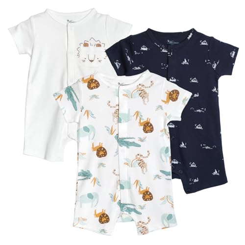 Image of Minicoco 3-Pack 100% Cotton Baby Boy Rompers,0-24Months Short Sleeve Toddler Romper,Breathable Spring/Summer Clothes