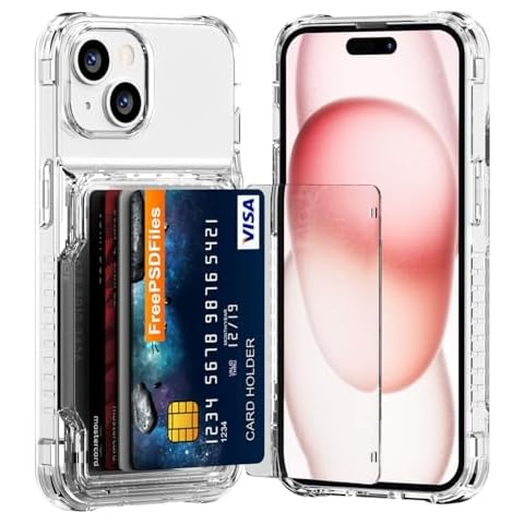 AFGHOA for iPhone 15 Case Wallet 4 Credit Card Holder ID Slot Clear Flip Cover Kickstand Transparent Back Pocket Rugged TPU Bumper Armor Hybrid PC Hard Shell Protective Case for iPhone 15 (6.1 inch) Cover