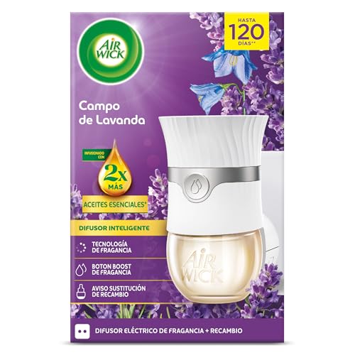 Air Wick Ambientador Eléctrico - Aparato difusor inteligente con tecnología Anti-Fading y Recambio con aroma a Lavanda, infusionado con 2 veces más aceites esenciales