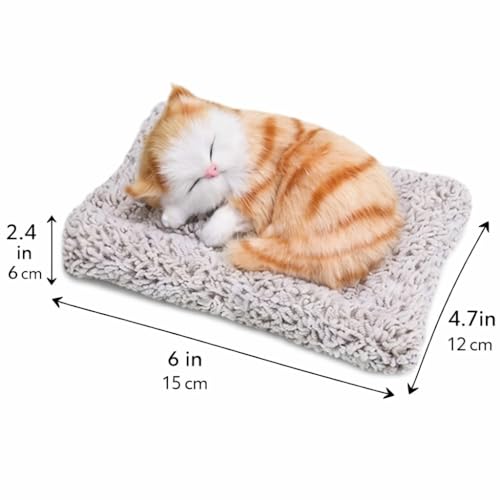 Image of Sleeping Cat Car Dashboard Toy with Soft Plush Fur and Non Slip Base - Cute Kitten Decorative Showpiece for Car Interior, Home Decor Desk Accessory for Dashboard Styling (White & Brown)