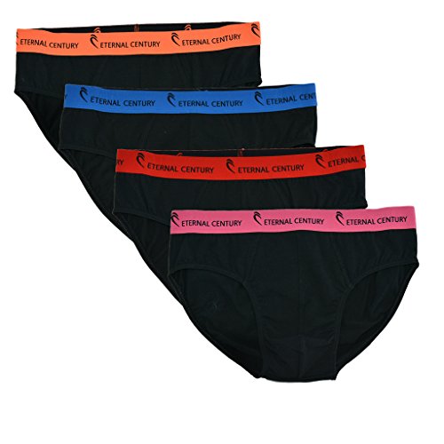 ETERNAL CENTURY Mens Underwear Soft Cotton Full-Cut Briefs (4-Pack) Black Medium