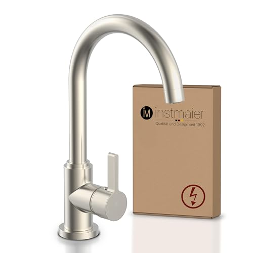 Instmaier K3 Robinet de Cuisine Basse Pression | Robinet Aspect Inox avec Bec Haut | Mitigeur Monocommande Rotatif 360° avec Chauffe-Eau