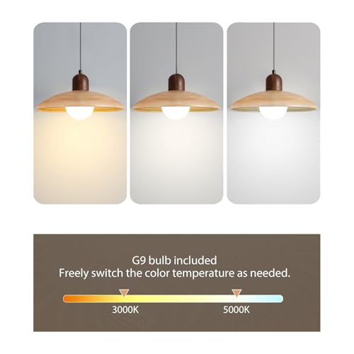Zestaw 2 nowoczesnych lamp wiszących o zmiennej intensywności z gniazdem G9, regulowana wysokość (30 cm), wykończenie orzechowe, idealne do salonu, kuchni, na centralną wyspę lub przedpokój.