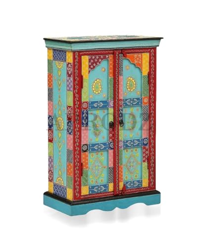 Image of APRODZ Wooden Handpainted Storage Cabinet for Home (Multicolor)