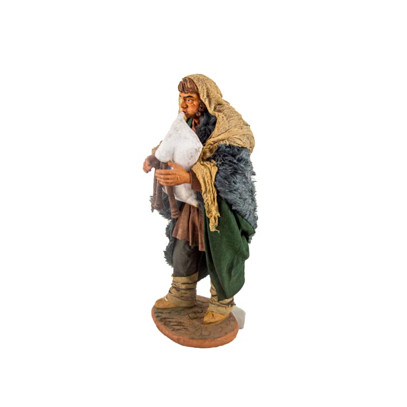 Zampognaro 30 cm (11,81 pouces) – crèche napolitaine en terre cuite habillée, figurine fabriquée et peinte à la main, fabriquée en Italie