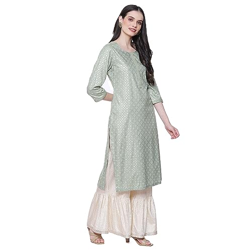 Image of Rangriti Sage Green Liva Straight Printed Kurta for Women