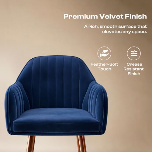 Image of Vergo Plush Velvet Dining Chair, Cushion Seat, Wooden Frame, Metal Legs, Premium Accent Chair for Living Room, Bedroom, Dining Room, Cafe & Restaurant (Set of 4, Navy Blue)